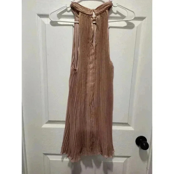 Worthington Shimmer Champagne Sleeveless High Neck Pleated Halter Blouse Top XL - Picture 2 of 10